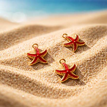 dije esmaltado estrella de mar rojo base dorado, 15 mm, por unidad
