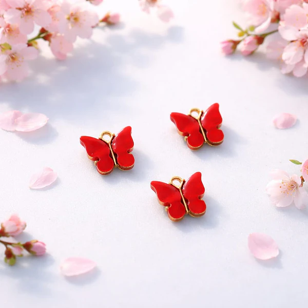 dije mariposa roja esmaltada base plateado, 13 x 12 mm, por unidad
