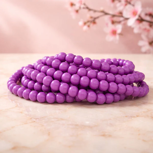 Perla de vidrio pintado 8 mm color lila tira de 53 unidades