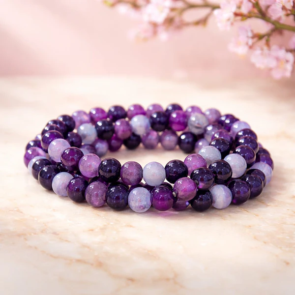 Agatas, Agata facetada en amarillo tonos morados y lilas de 8 mm, tira de 46 piedras apróx