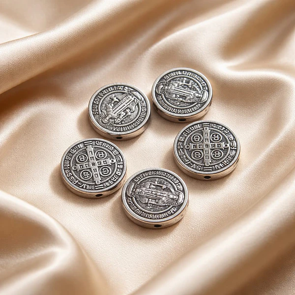 Separador plateado San Benito, 15 x 3 mm, agujero de 1,5 mm, set de 5 unidades