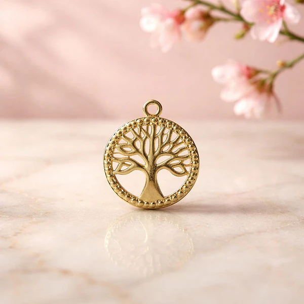 Colgante baño de oro, en forma de árbol, 18 mm, por unidad
