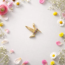 Dije colibrí baño de oro con zircones, 20 x 26 mm, por unidad