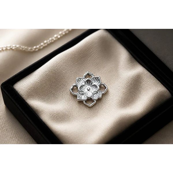 Colgante flor, baño de plata doble conexión, 20 x 20 mm, por unidad