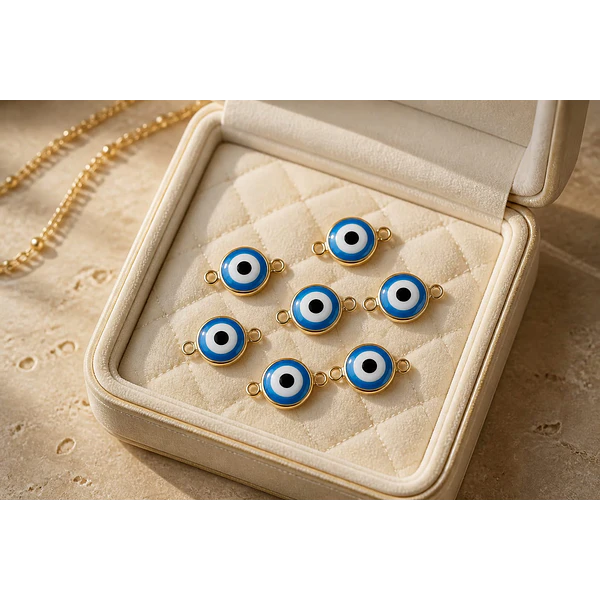 Conector ojo turco doble conexión, con borde baño de oro, 18 x 11 mm, por unidad