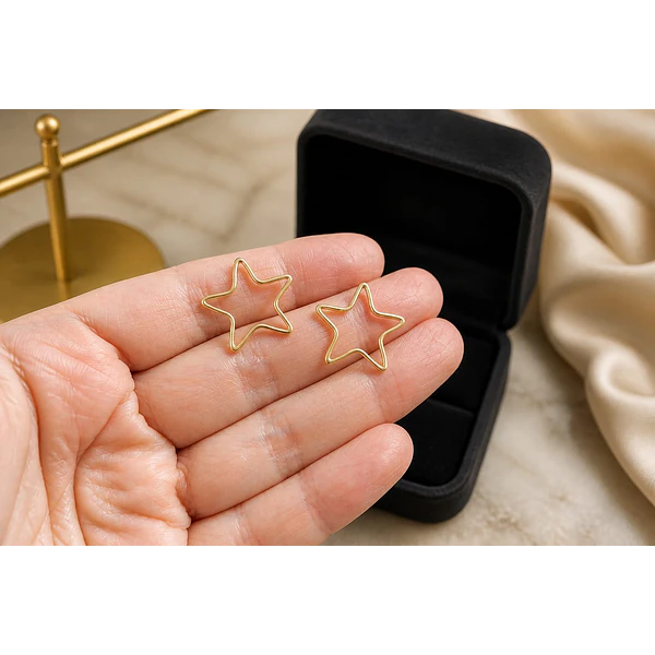 Colgante estrella baño de oro, 20 mm, Set de 12 unidades (por mayor)