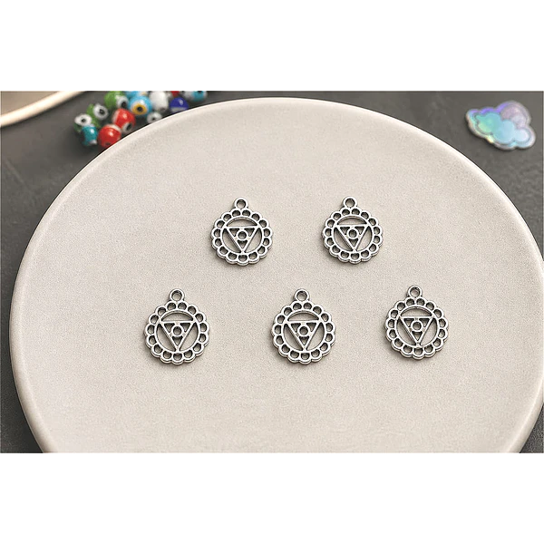 Dije plateado estilo étnico, 15 mm, set de 5 unidades