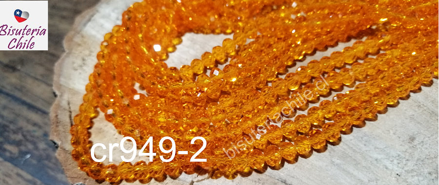 Cristal facetado de 6 mm, color naranja, tira de 95 cristales aprox.