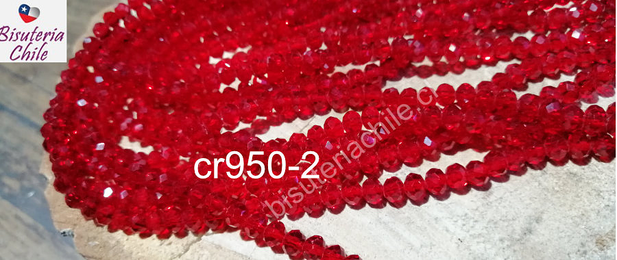 Cristal facetado de 6 mm, color rojo, tira de 88 cristales aprox.