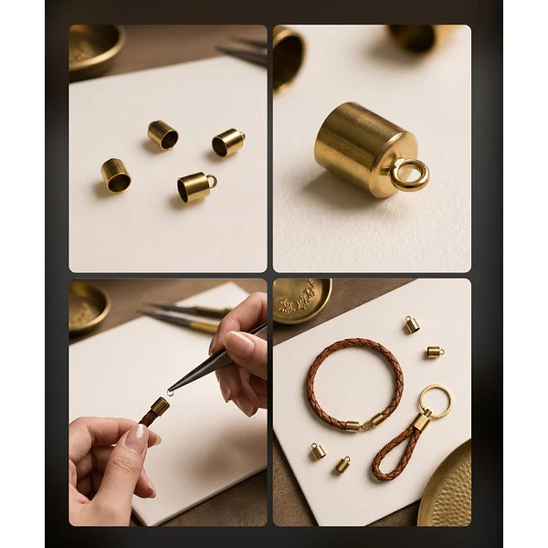 Terminal de acero dorado, 6 x 6,5 mm, agujero de 6 mm, set de 4 unidades