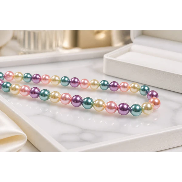 Perla Shell 8 mm, en tonos multicolor tira de 45 perlas aprox
