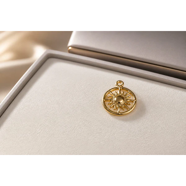 Dije sol baño de oro, 15 mm, por unidad