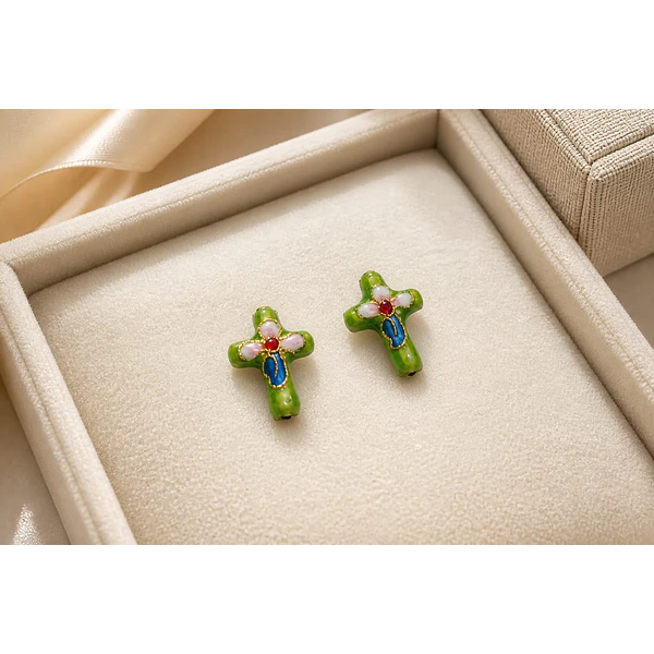 Cruz verde de perla española, 18 x 13 mm, set de 2 unidades, para pasar con agujero que la atraviesa