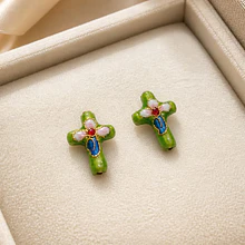 Cruz verde de perla española, 18 x 13 mm, set de 2 unidades, para pasar con agujero que la atraviesa