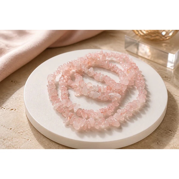 Cuarzo rosado, piedra chip, piedra pequeña, tira de 80 cm aprox.