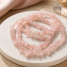 Cuarzo rosado, piedra chip, piedra pequeña, tira de 80 cm aprox.