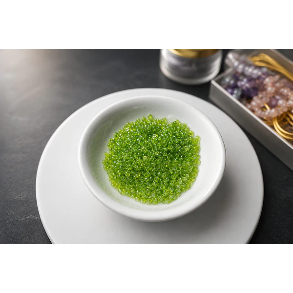 mostacilla verde cristal de 8/0 (3 mm), set de 40 grs