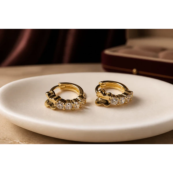 Aro zirconia y baño de oro, 9 mm, por par