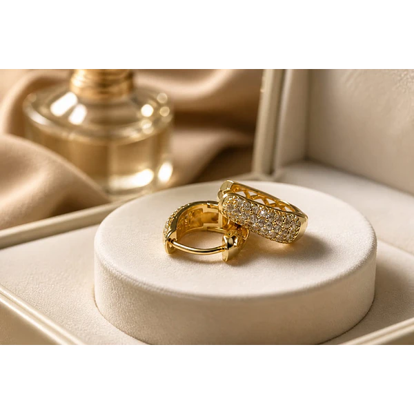 Aros zirconia con base baño de oro, 15 x 15 mm, 7 mm, de ancho, por par