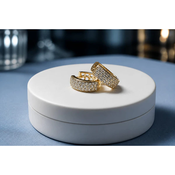 Aro baño de oro con zirconia, 16 x 6 mm, por par