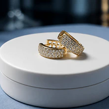 Aro baño de oro con zirconia, 16 x 6 mm, por par