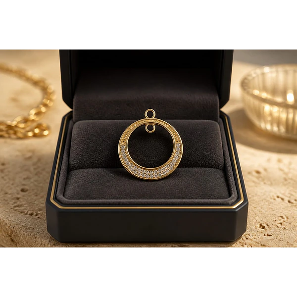 Colgante con zirconia, baño de oro, 25 mm, por unidad