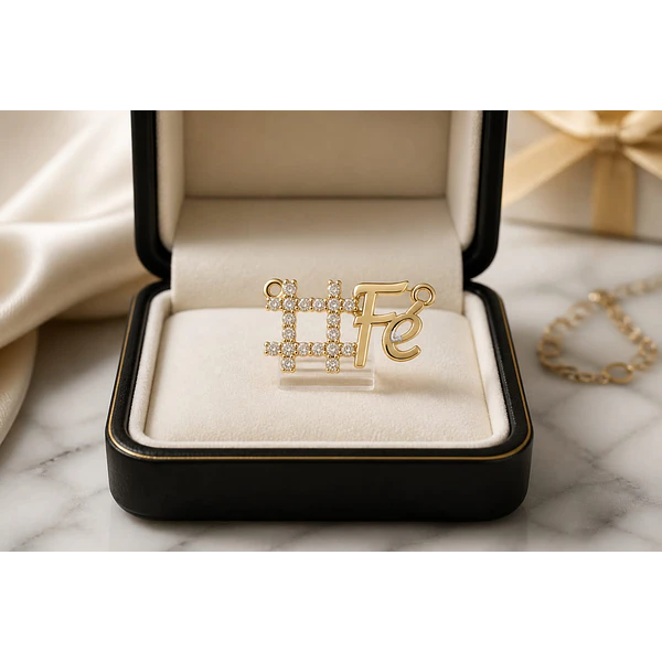 Colgante Fe, zirconia y baño de oro, doble conexión, 22 x 12 mm, por unidad