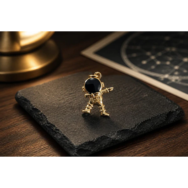 Colgante astronauta baño de oro y zirconia, 21 x 15 mm, por unidad