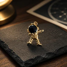 Colgante astronauta baño de oro y zirconia, 21 x 15 mm, por unidad