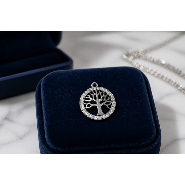 Colgante baño de plata, en forma de árbol, 18 mm, por unidad