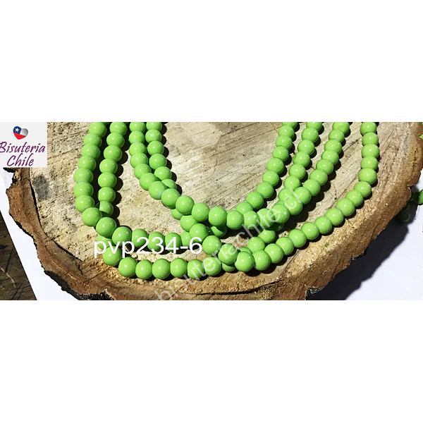 Perla de vidrio verde limón de 6 mm, tira de 72 perlas aprox: