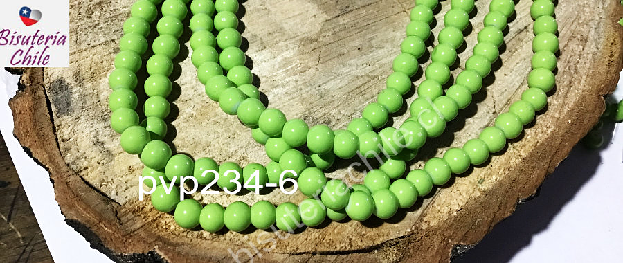 Perla de vidrio verde limón de 6 mm, tira de 72 perlas aprox: