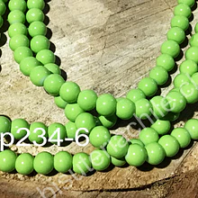 Perla de vidrio verde limón de 6 mm, tira de 72 perlas aprox: