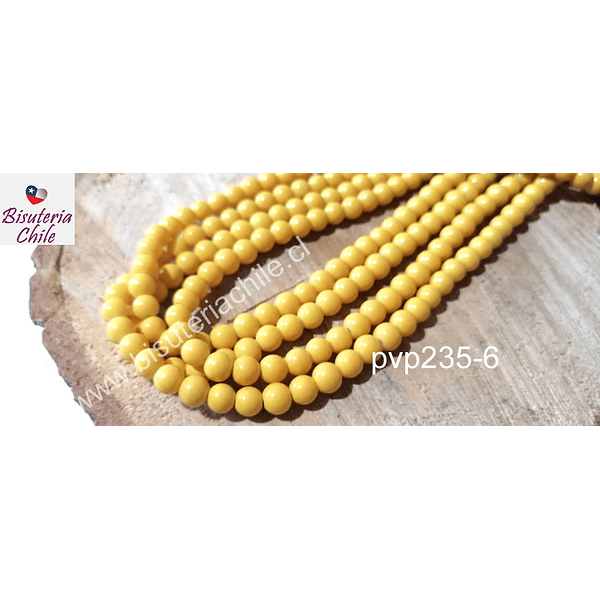 Perla de vidrio amarillo de 6 mm, tira de 72 perlas aprox