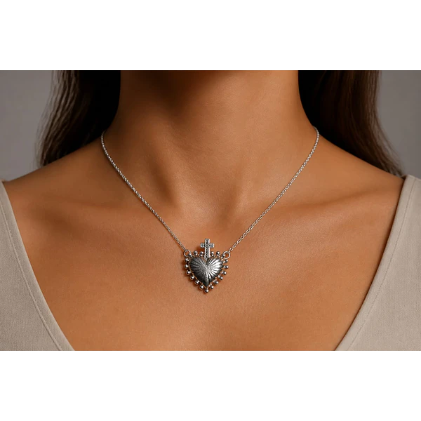 Colgante baño de plata corazón detente con circones, 21 x 26 mm, por unidad