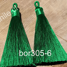 Borla gruesa 1era calidad, de hilo de seda, color verde, 7 cm de largo, set de dos unidades