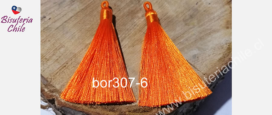 Borla gruesa 1era calidad, de hilo de seda, color naranjo, 8 cm de largo, set de dos unidades