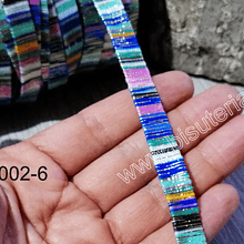 Cordón plano, diseño en color azules, rosados, menta y amarillo, 10 mm de ancho por metro