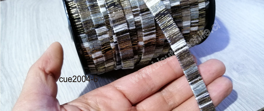 Cordón plano, diseño en color gris, negro y banco, 10 mm de ancho por metro