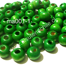 Cuenta de madera color verde 8 mm, bolsa de 25 grs. , 150  cuentas aprox.