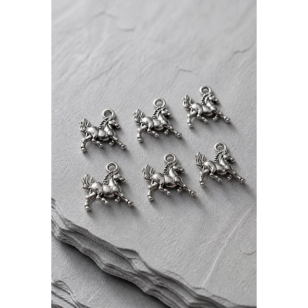 Dije plateado caballo, 15 x 15 mm set de 6 unidades