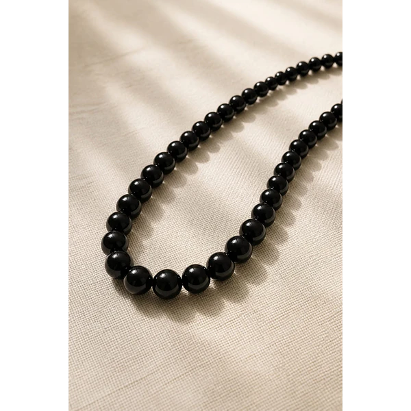 Perla de vidrio color negro 8 mm, tira de 54 unidades aprox
