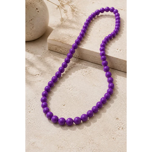 Perla de vidrio pintado 6 mm color morado tira de 72 piedras aprox