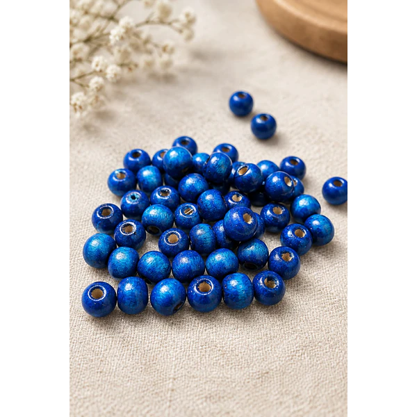 Cuenta de madera AZUL 10 mm, bolsa de 25 grs. , 80 cuentas aprox