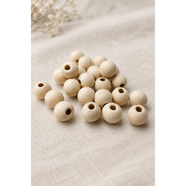Cuenta de madera color madera CRUDO 14 mm, bolsa de 25 grs. , 30 cuentas aprox.