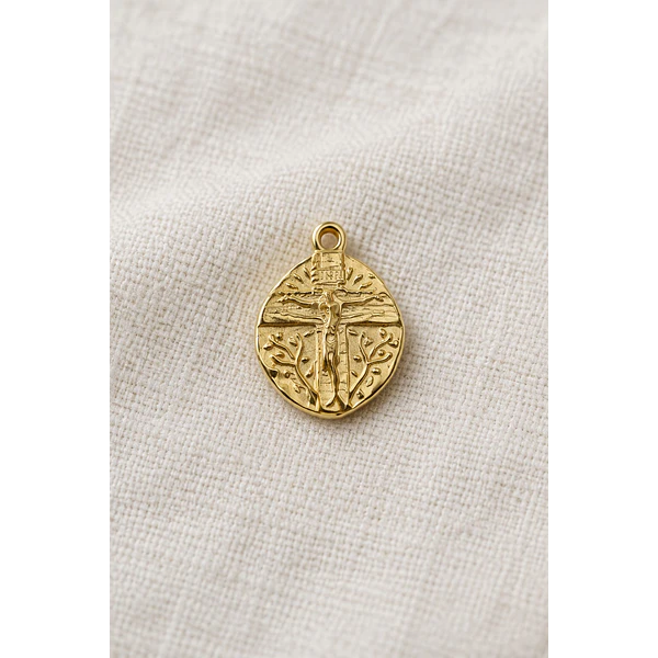 Colgante baño de oro con crucifico, 18 k, 16 mm, por unidad