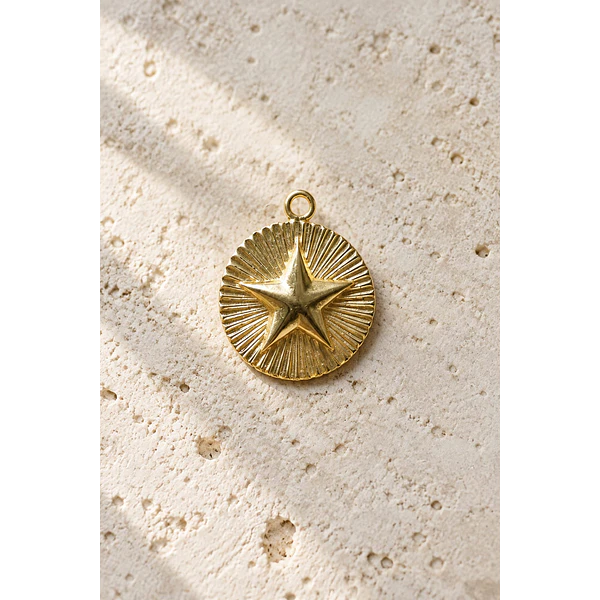 Colgante baño de oro con estrella, 24 mm de diámetro, 1 mm de grosor, por unidad
