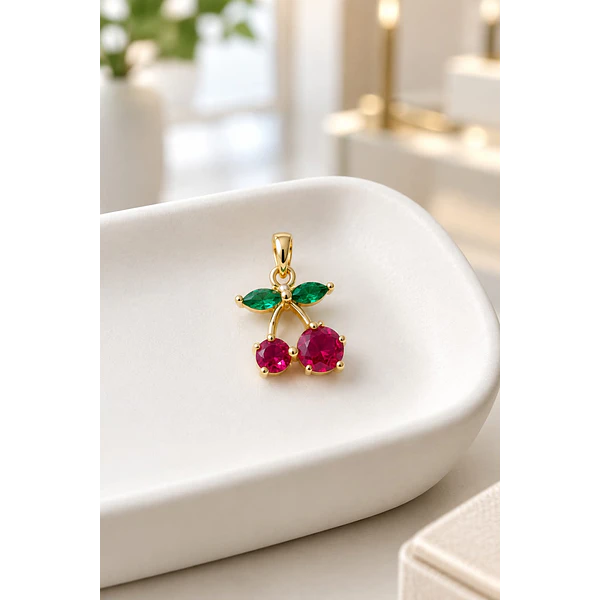 dije zirconita baño de oro, guinda, 15 x 11 mm, por unidad