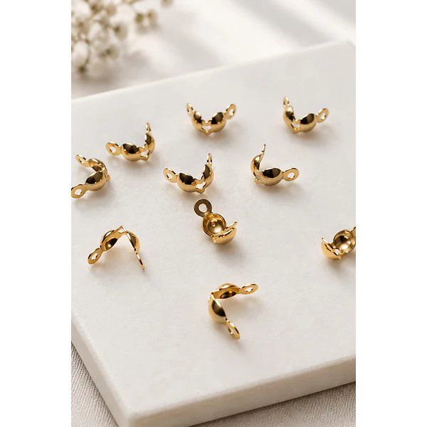 Tapa nudo, Tapanudo acero inoxidable dorado, 7,4 x 4 mm, set de 10 unidades (5 pares)