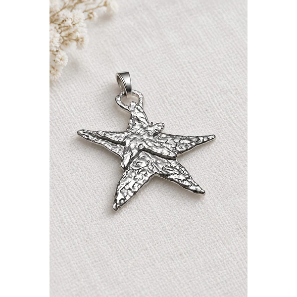 Colgante estrella baño de plata, 75 x 77 mm, por unidad
